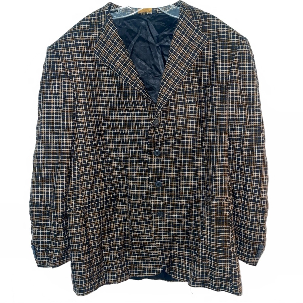 Giorgio Brutini Women’s Plaid Blazer Jacket Brown Grid 4-Button Lined Large